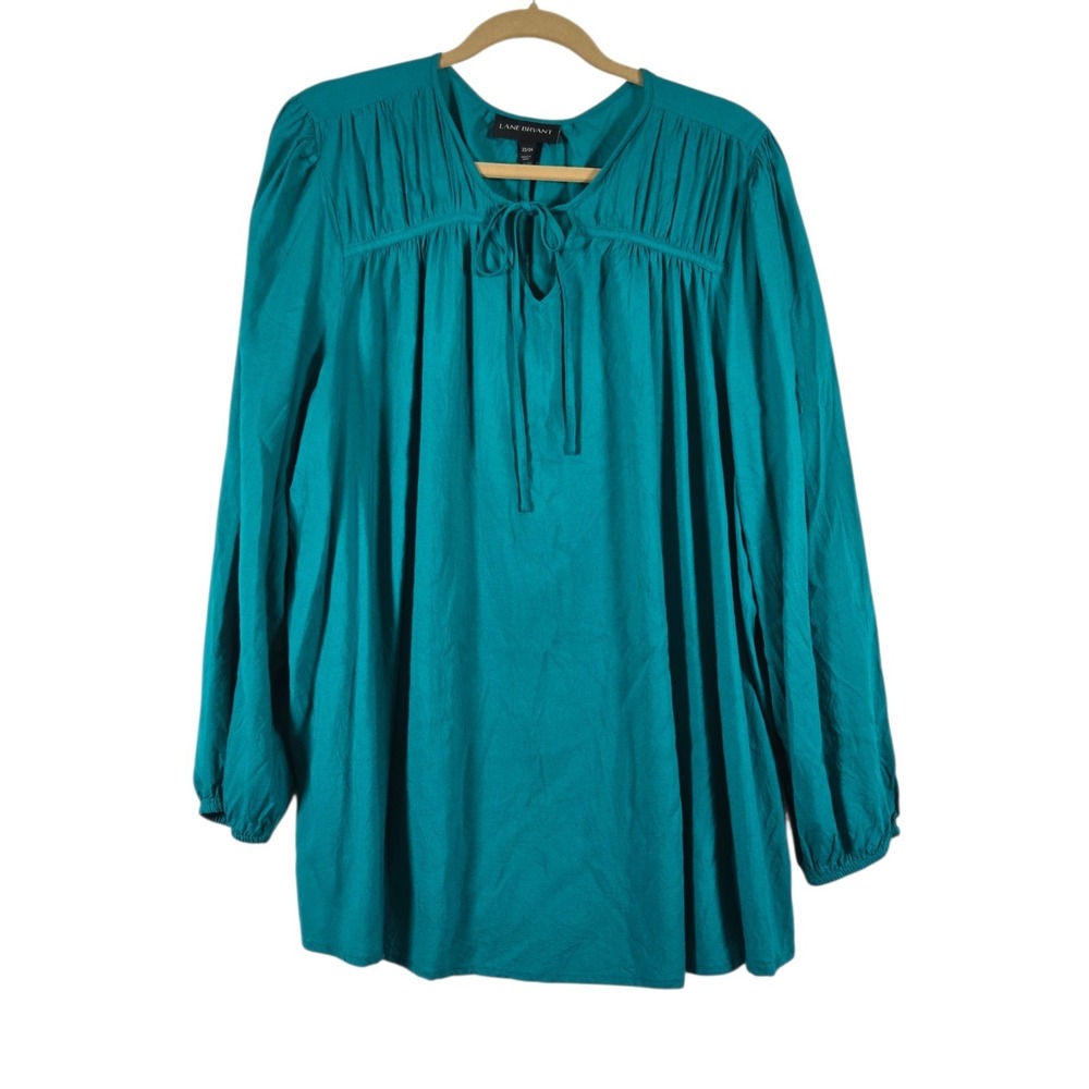 Lane Bryant Blouse Womens Plus 22/24W Jewel Tone Green Long Sleeve Flowy